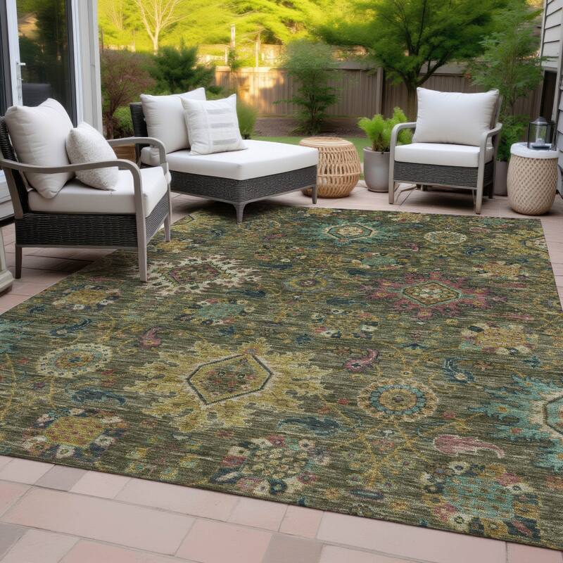 Machine Washable Indoor/Outdoor Boho Traditional Chantille Rug