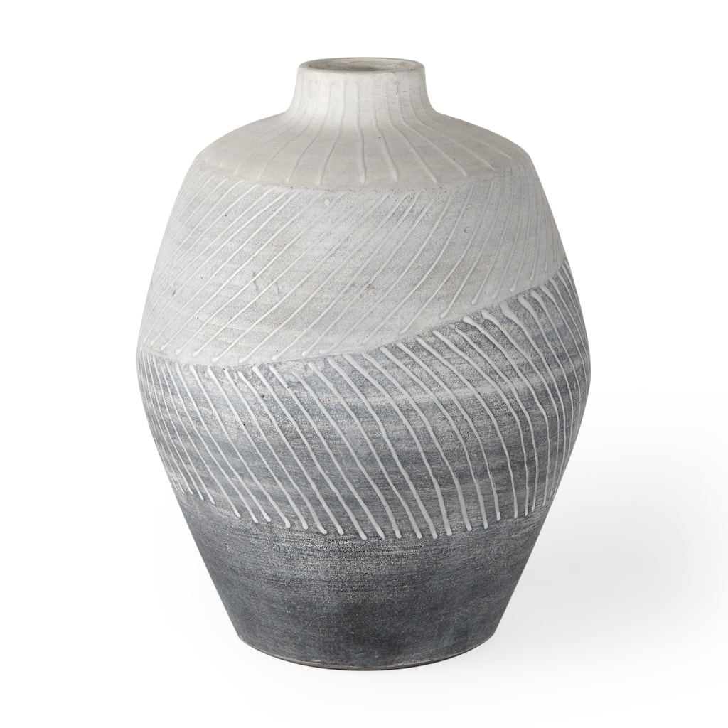 Blume Off-White And Gray Textured Ceramic Vase