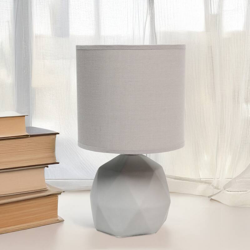 10.62" Modern Organic Geometric Concrete Table Lamp, For Living Room, Entryway, Bedroom, Mini Accent Light, Black Shade