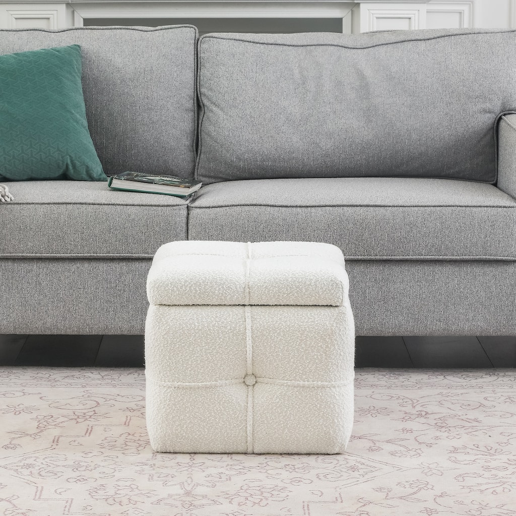Adeco Boucle Storage Ottoman Footstool for Living Room
