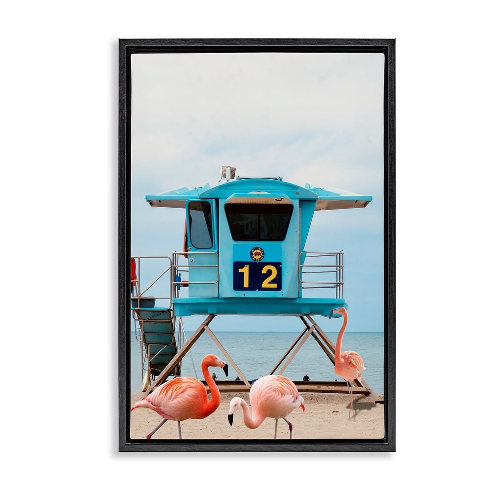 Stupell Beach Shore with Flamingoes Framed Floater Canvas Wall Art Design By Ashley Singleton