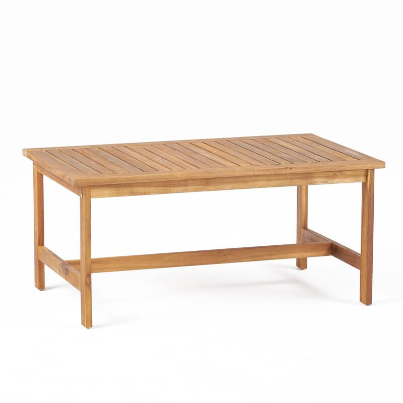 Acacia Wood Table Chairs Set with Slat Back Arm Chairs and Coffee Table, Outdoor Sectional Conversation Sets, 3-Piece