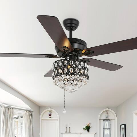 Cusp Barn Glam 52" Modern Crystal Ceiling Fan with 5 Reversible Blades and Remote Control