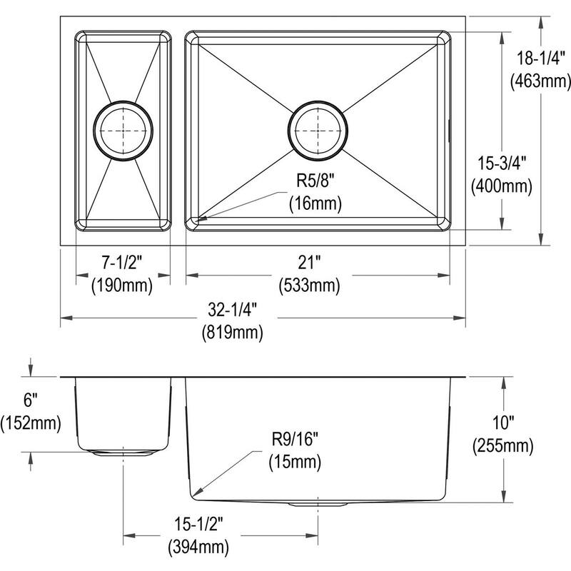 Elkay Crosstown 16 Gauge Stainless Steel, 32-1/4" x 18-1/4" x 10" 30/70 Double Bowl Undermount Sink