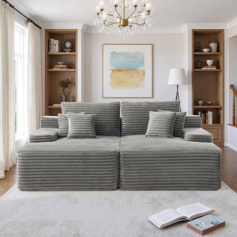 Oversized Upholstered Modular Sectional Chaise Lounge with Pillows - Light Grey-2 chaise - Symmetrical