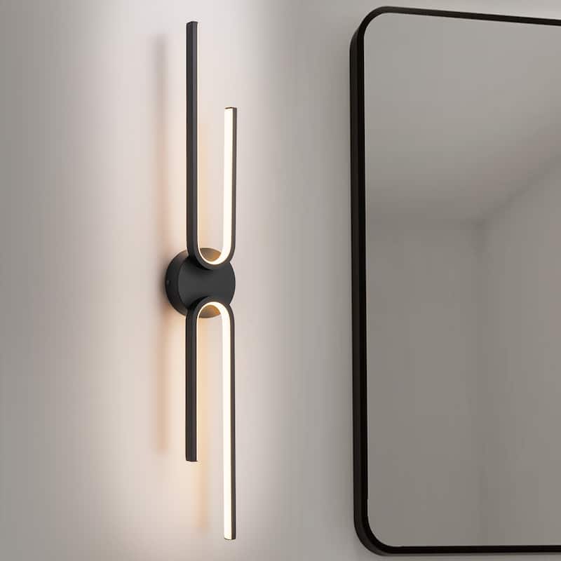 2-Light Modern Aluminum Black Linear Bathroom Vanity Light Integrated LED 3000K Wall Light - 31.4 in.