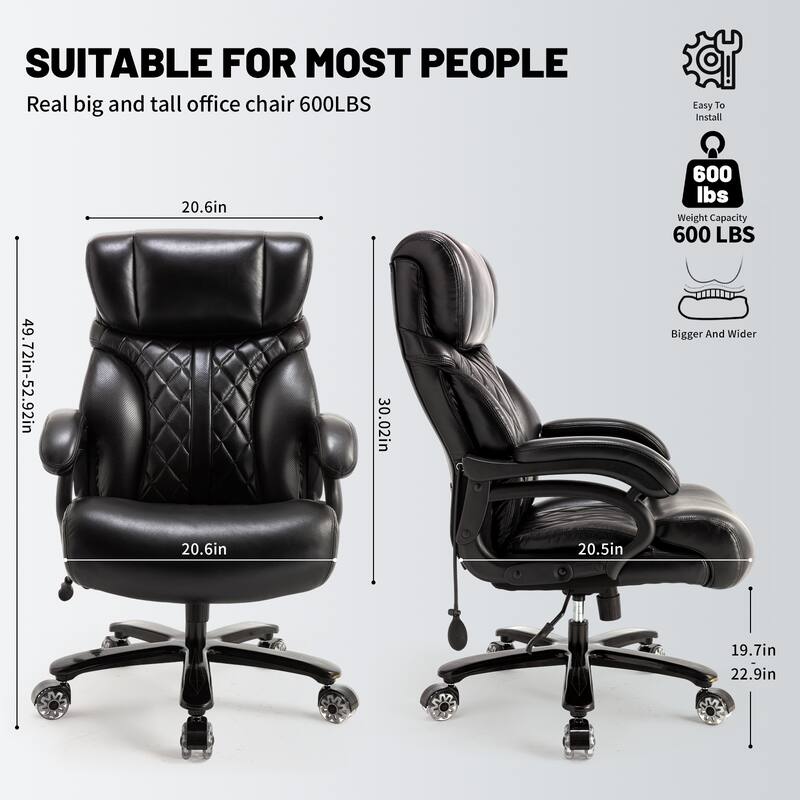 600LBS Big and Tall Office Chair for Heavy People, Extra Wide Seat and Adjustable Lumbar, Executive Chair with High Back