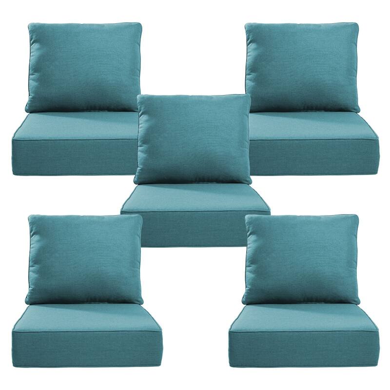 22" W x 24" D x 6" T Outdoor Lounge Chair Replacement Cushion Set Water and Fade Resistant - 5 Sets - Peacock Blue