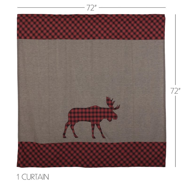 Shower Curtain Cumberland Rustic 72 x 72 Moose Plaid Cotton Bath Red