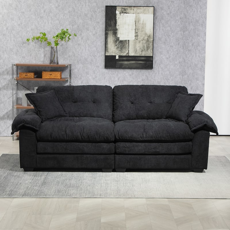 84" Chenille Sofa Small Sofa Loveseat Deep Seat Sofa Couch with 2 Throw Pillows & Memory Foam Lounge