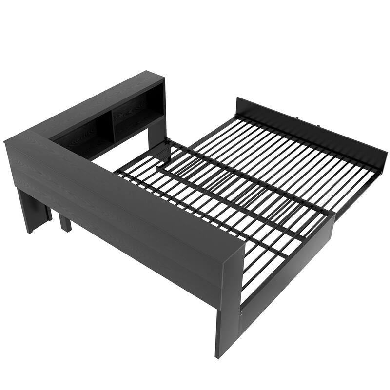 Full Size Metal Daybed with Trundle, Storage Cabinets, and USB Ports in Black