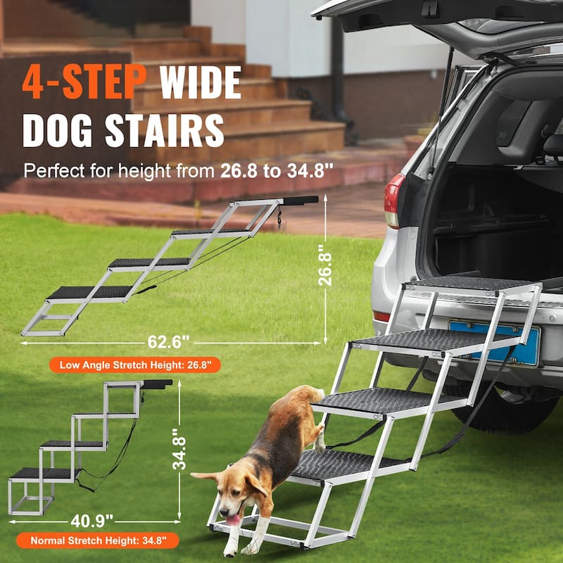 Dog Stair for Cars, Wide Dog Car Steps, Folding Dog Car Ramp with Nonslip Surface, Portable Pet Steps Lightweight Aluminum