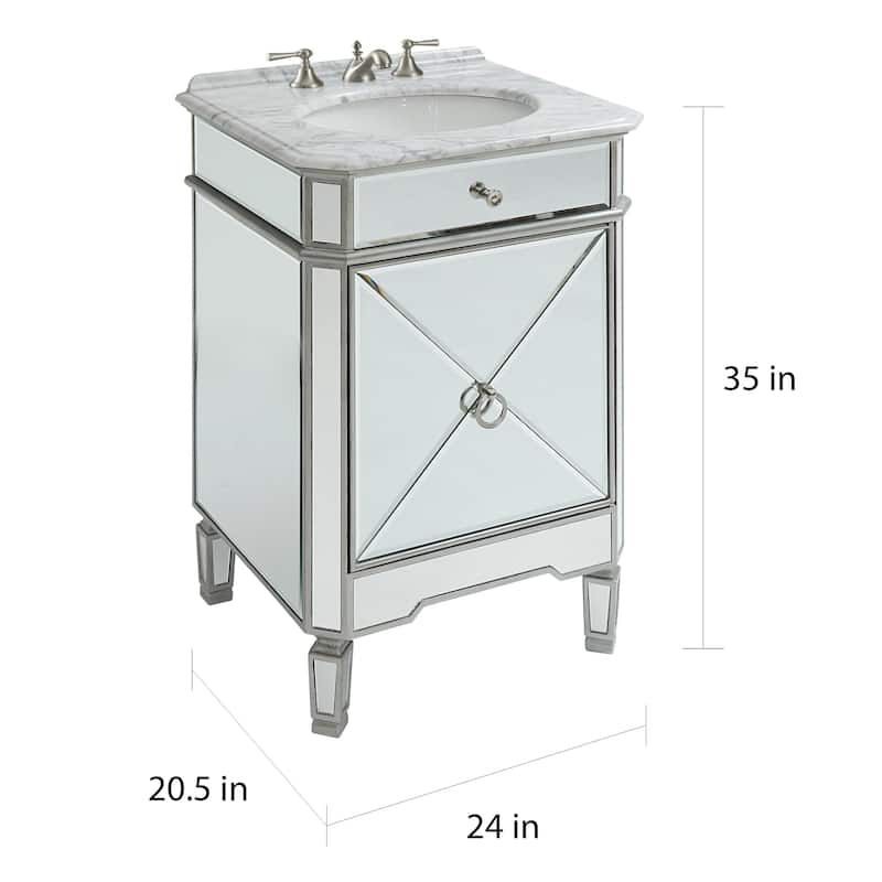 Benton Collection Asger Silver Mirrored Carrara Marble Bathroom Vanity