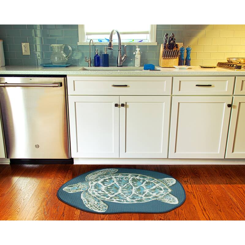Liora Manne Esencia Seaturtle Indoor/Outdoor Mat Blue 3'3" x 2'1" SHAPED - 3'3" x 2'1" SHAPED