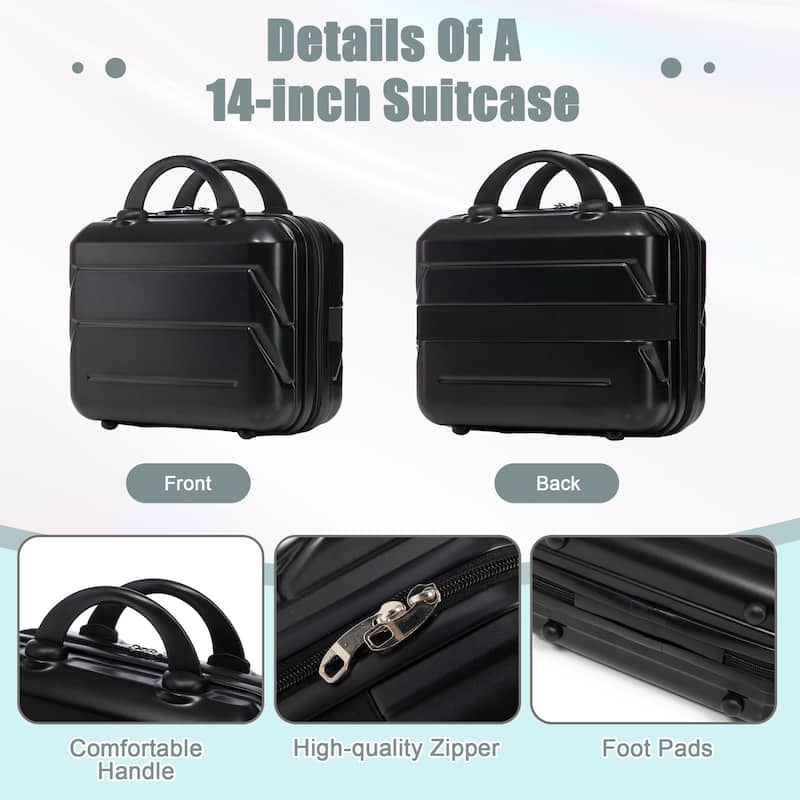 14In 20In 2 pcs in ABS Spinner Wheel Luggage, with Combination Lock,14" Cosmetic Case