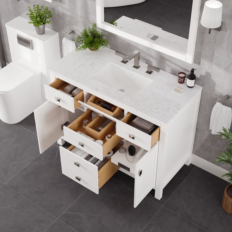 Eviva Artemis Bathroom Vanity with White Engineered Stone Countertop and Undermount Porcelain Sink