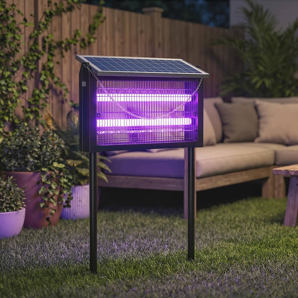 Outsunny Solar Bug Zapper Outdoor, 3500 V Electric Mosquito Fly Zapper with 14 ft Extension Cord
