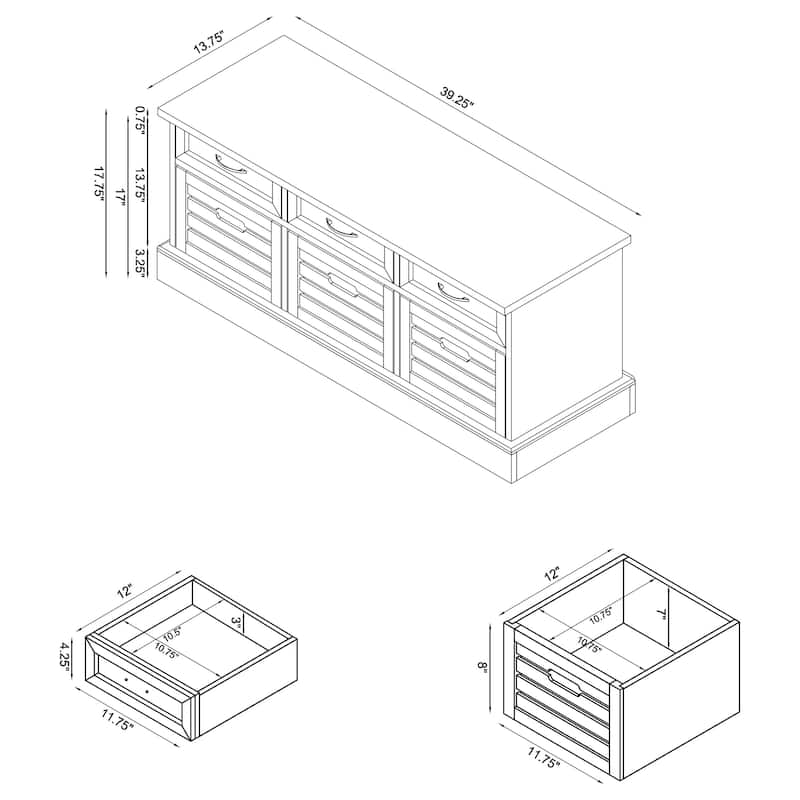 Alma Traditional 3-drawer Storage Bench White