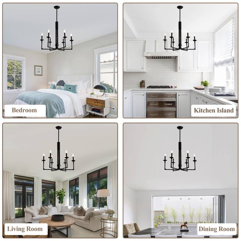 Cusp Barn Industrial Black Chandelier, Farmhouse 6-Light Kitchen Island Pendant Light, Modern Hanging Lighting Fixtures