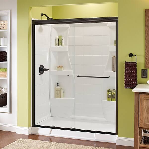 Shop Delta Sd3956978 Classic 60 Wide Sliding Semi Frameless Shower Door Bronze Overstock 29568130