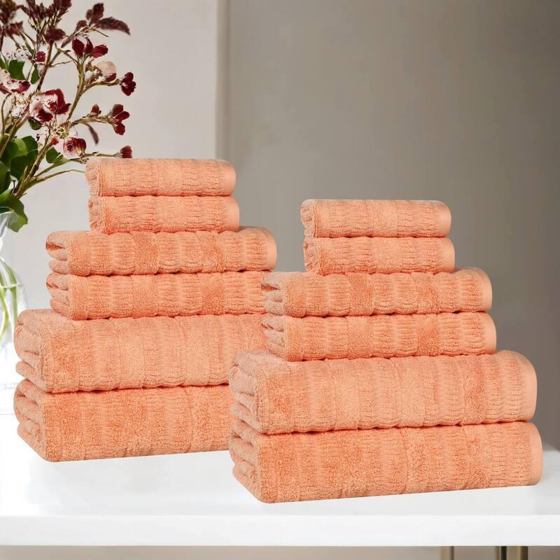 Superior Mika Smart Twist Viscose Cotton Blend 12 Piece Towel Set - Peach
