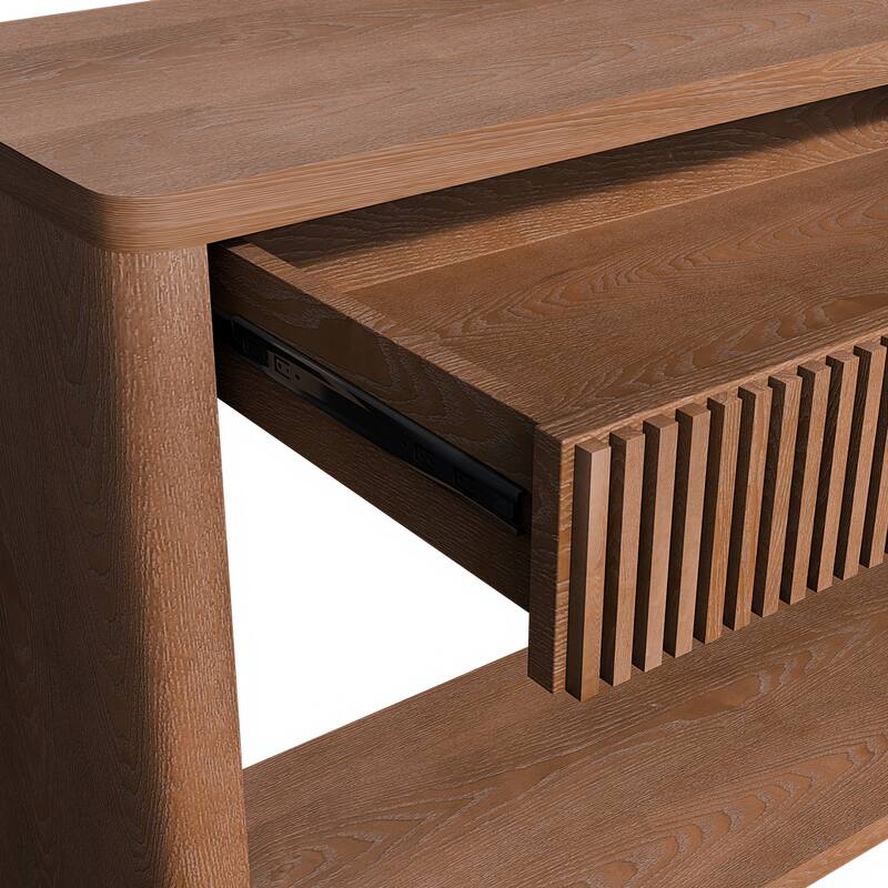 Modern Fluted Console Table with 2 Drawer, 60" Entryway Table Sofa Table Behind Couch with Open Storage for Living Room
