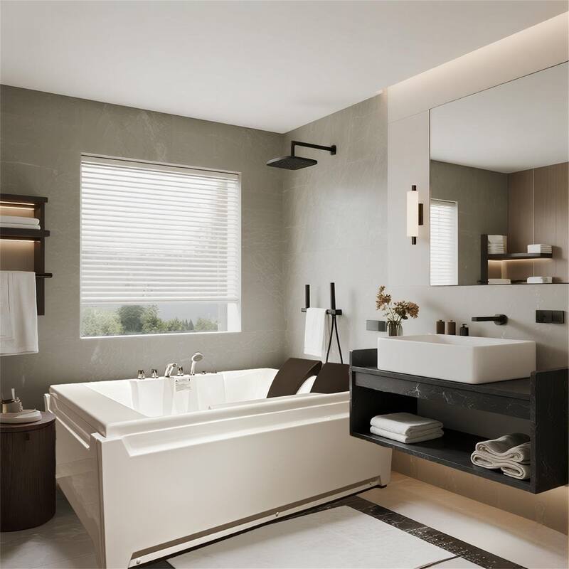 Whirlpool Tub, 73" x 48" Jetted Bathtub for 2 Person - Milk White