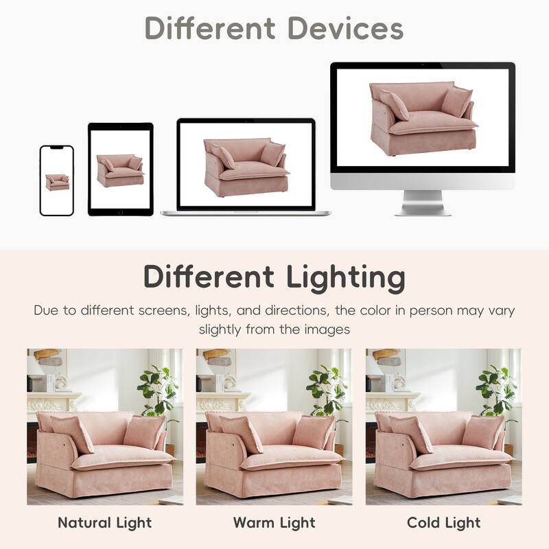 Roomfitters 47.2" Oversized Accent Chair, Chenille Armchair with Deep Wide Seat, Throw Pillows, Modern Lounge Sofa