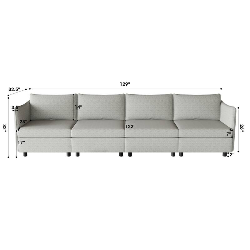 98.5'' Customizable Modular 4-Seater Sectional Sofa with Storage, High-Density Foam, and Pocket Springs for Any Layout