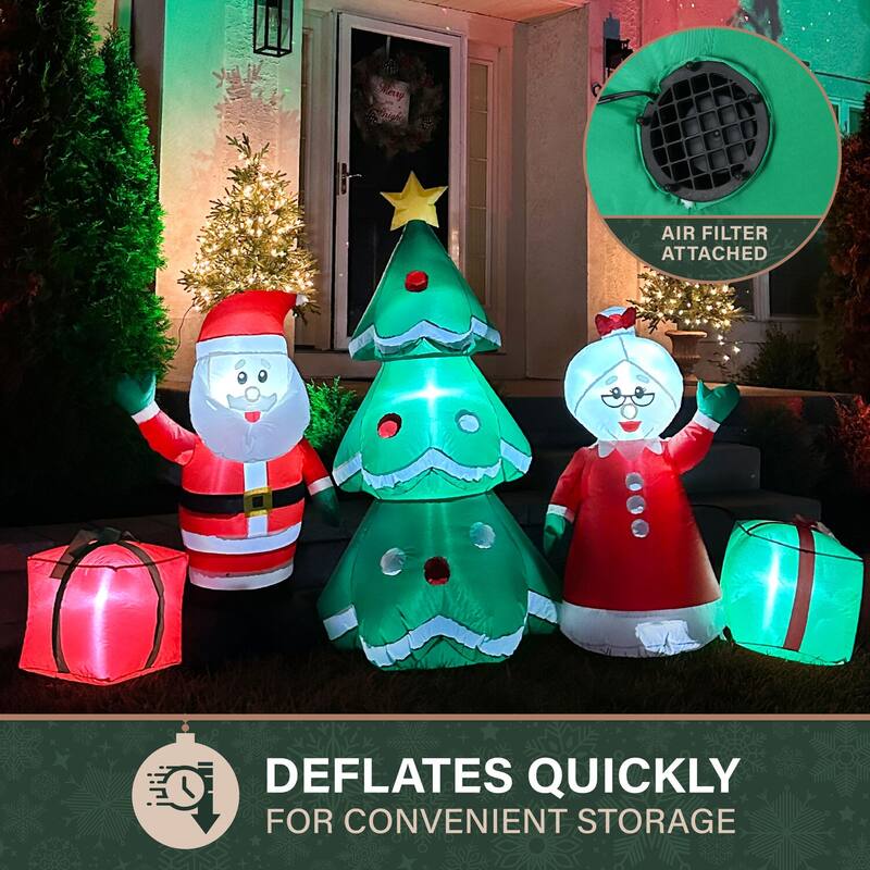 Fraser Hill Farm 7.5-Ft. Wide Prelit Santa and Mrs. Claus by Christmas Tree Inflatable