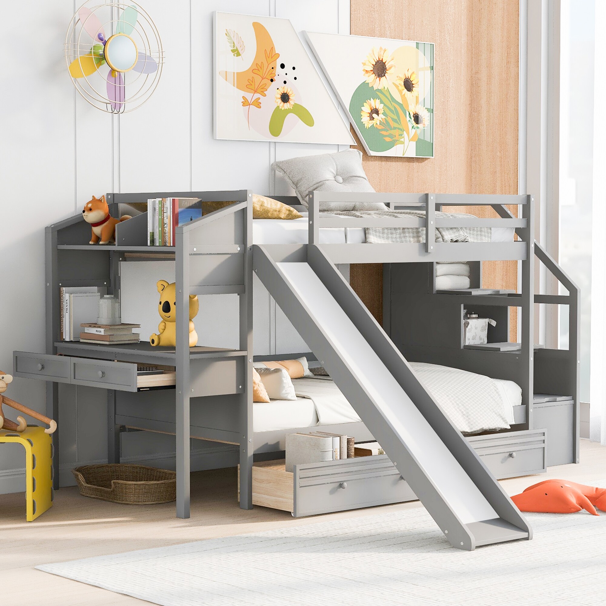 Bunk bed with storage stairs hotsell and desk