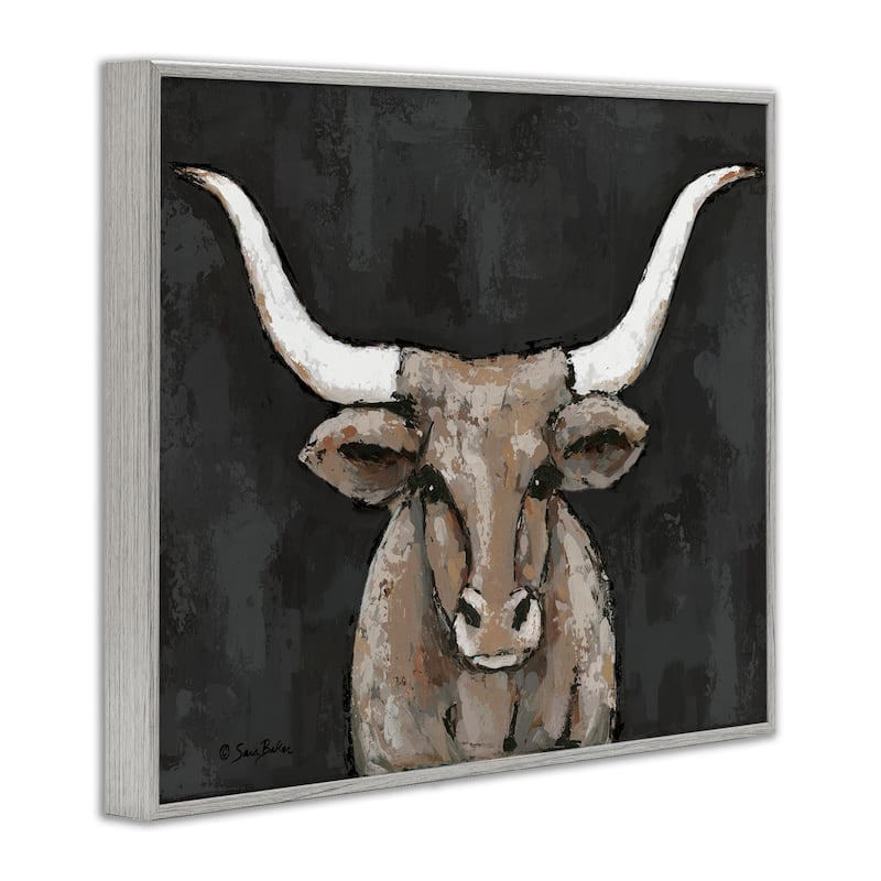 Stupell Longhorn on Murky Grey Framed Giclee Art Design By Sara Baker
