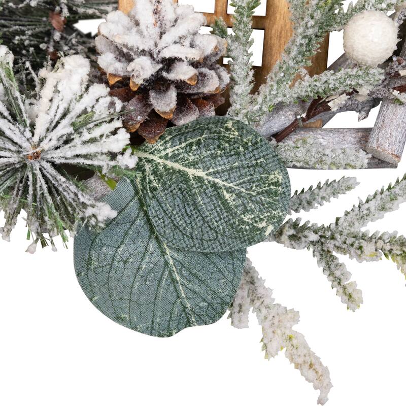 Flocked House and Pinecones Wood Branch Artificial Christmas Wreath - 12" - Unlit