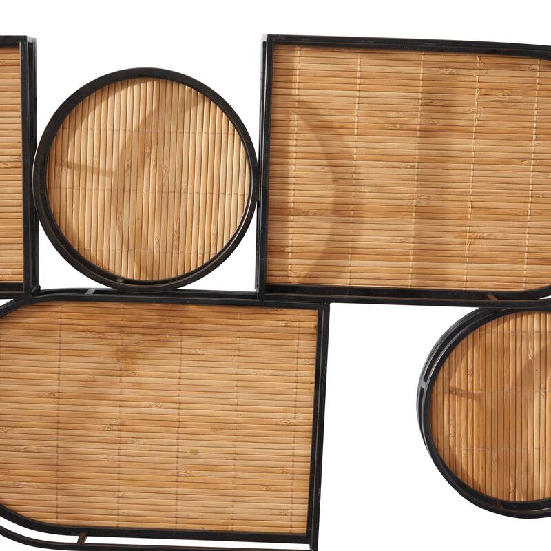 Brown Bamboo Shapes Geometric Wall Decor with Metal Wire Frames