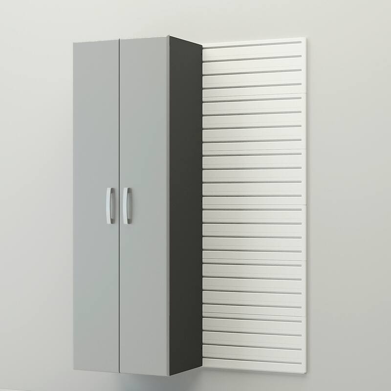 36 Piece Slatwall Panel, Cabinet, Hook, Bin, Shelf and Workstation Storage Set
