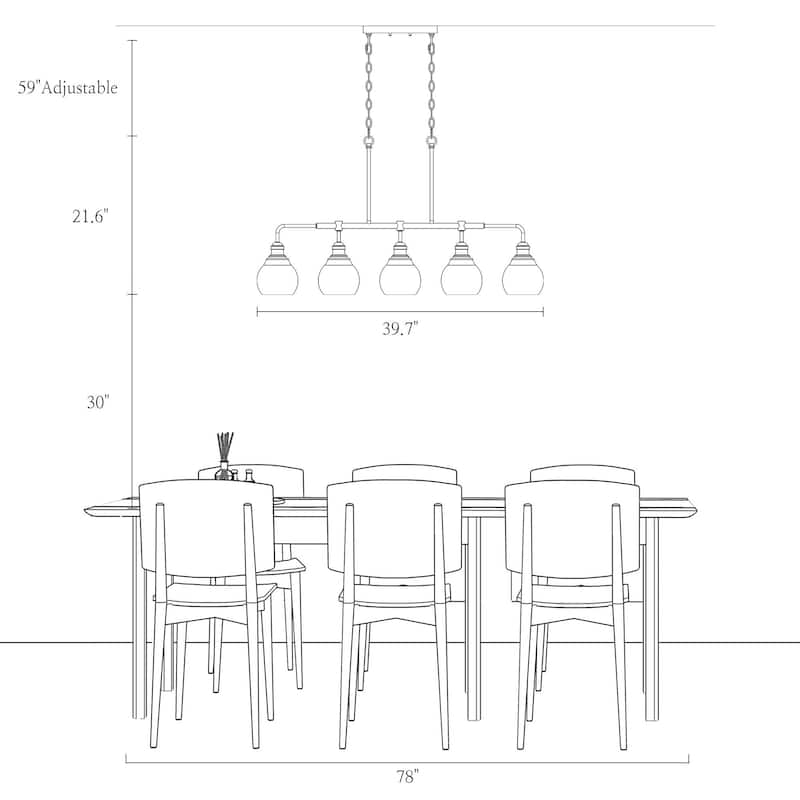 Zenith Modern Transitional Linear Chandelier Kitchen Island Farmhouse Dining Pendant with Seeded Glass