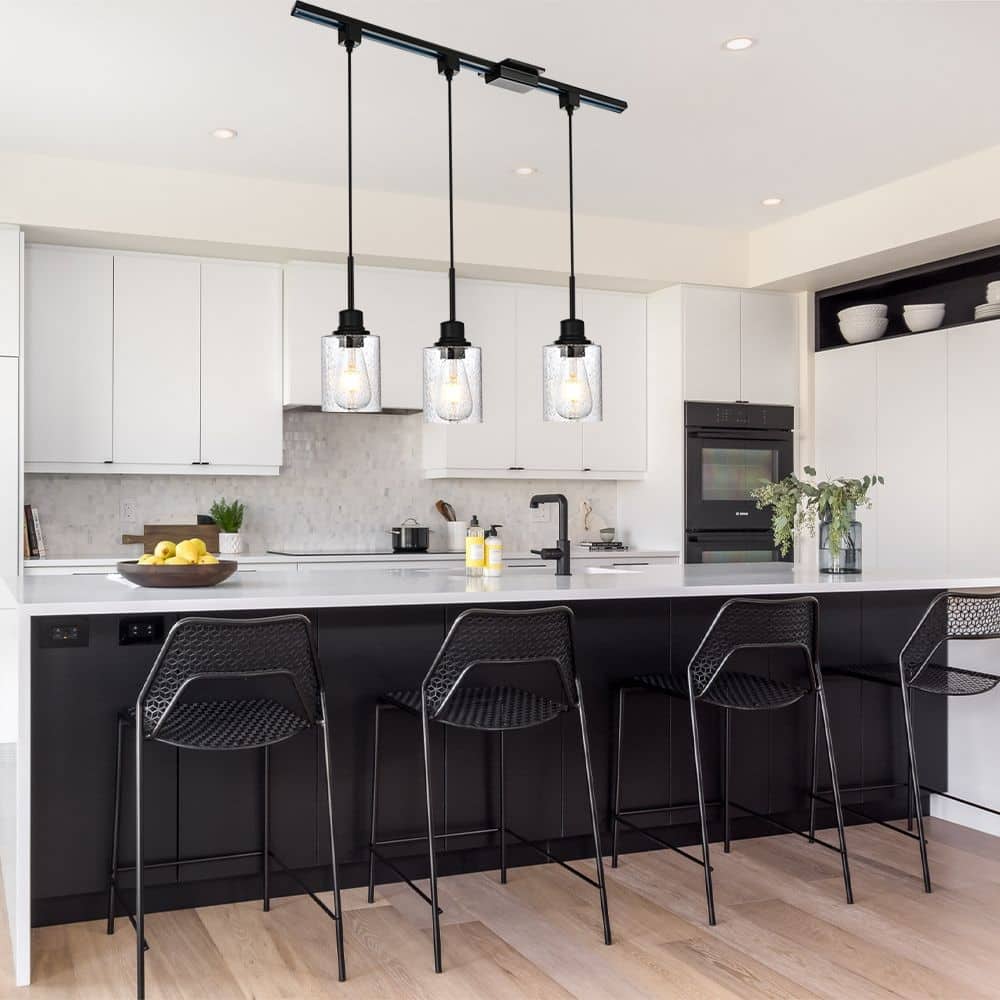 3-Lights H-Type Track Light, Dimmable Track Mount Pendant Lighting Fixtures with Seeded Glass Shade, (Track not Include)