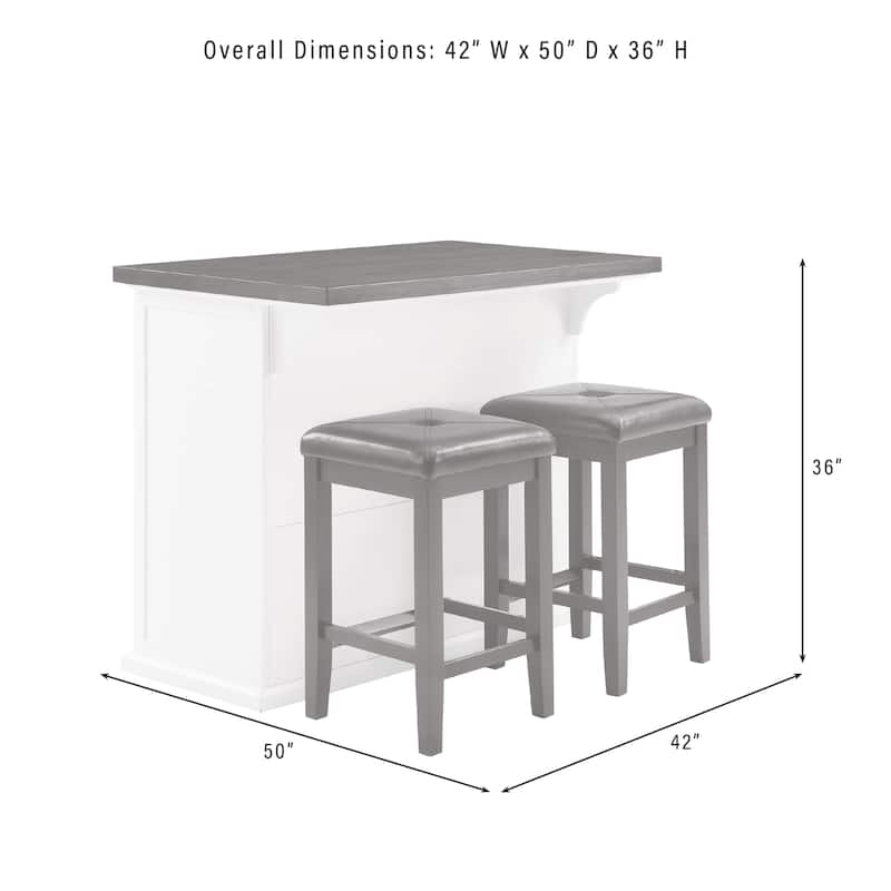 Crosley Bartlett Wood Top Kitchen Island W/Uph Square Stools - 50"d x 42"w x 36"h