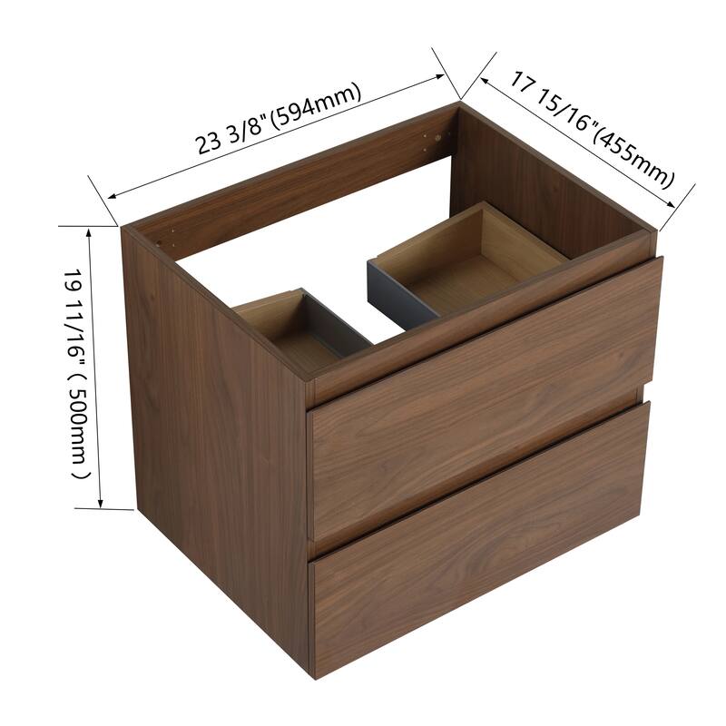 24" Floating Bathroom Vanity Cabinet with 2 Soft-Close Drawers, Wood Grain Design, Eco-Friendly Plywood