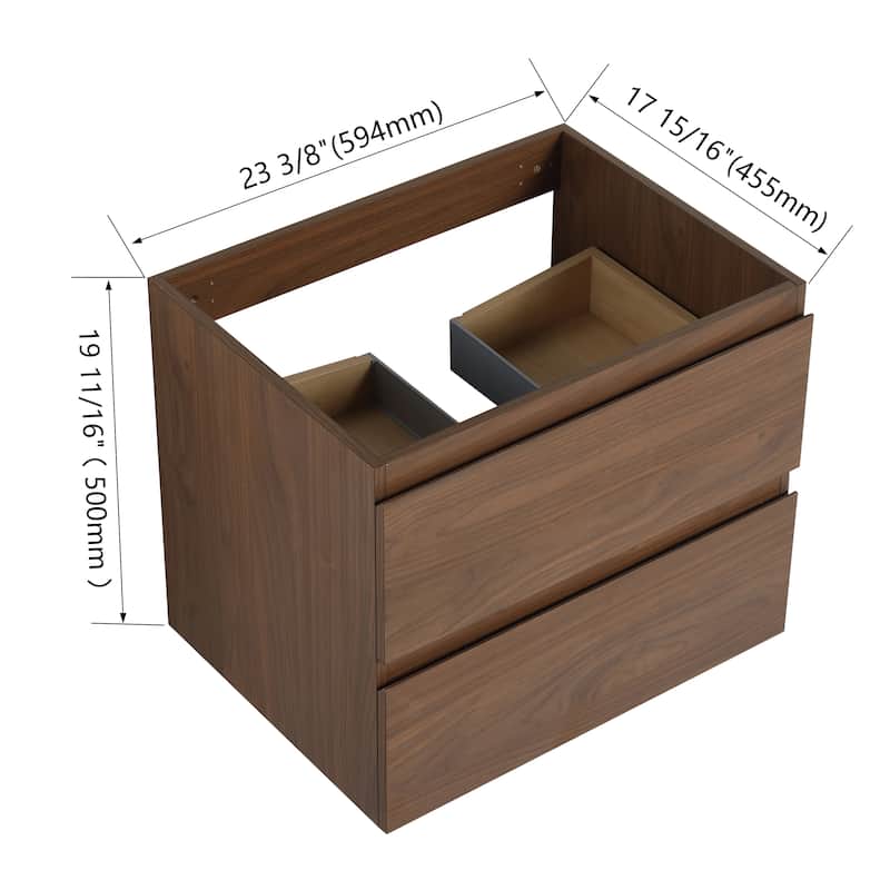 Modern 24 Inch Wall-Mounted Bathroom Vanity Base with Soft-Close Drawers