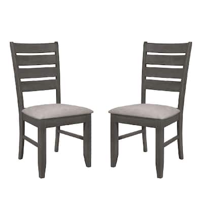 Set of 2 Dining Chairs with Fabric Upholstered Seat, Dark Grey