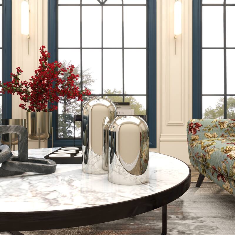 Stainless Steel Metal Decorative Vase with a Sleek Mirror Finish - Set of 2 Silver - Roche River Decor