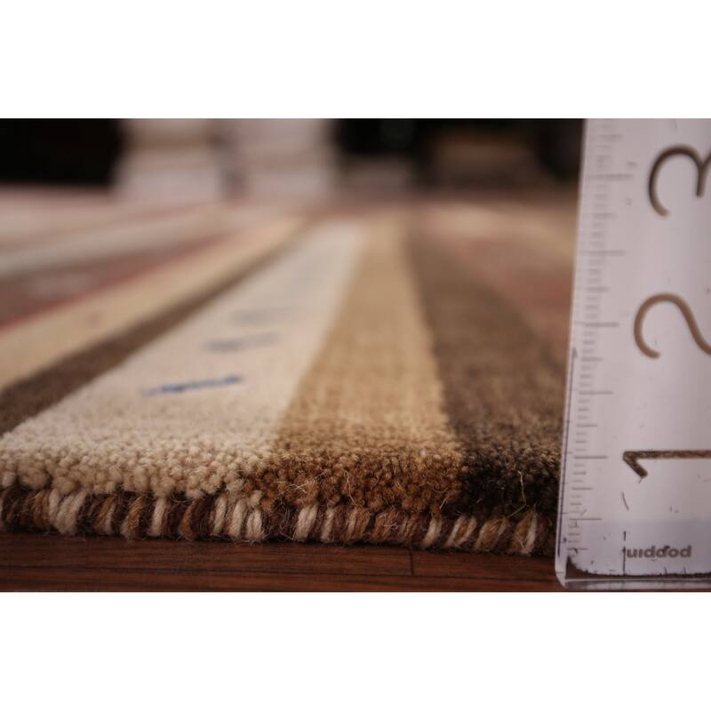 Tribal Striped Gabbeh Indian Area Rug Hand-Knotted Wool Carpet - 5'3"x 7'9"