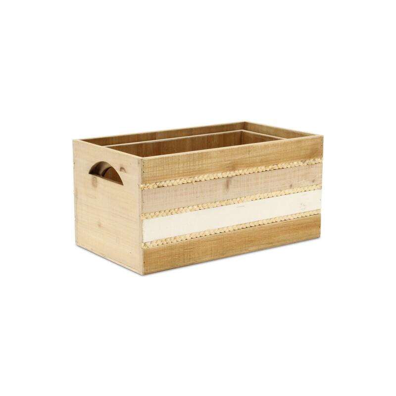 Amabel Set of 2 Tri-Color Wood Crate Set with Hyacinth Accents - N/A