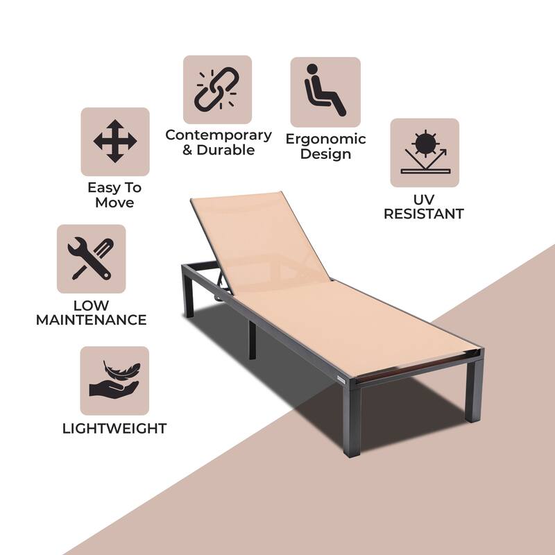 Marlin Outdoor Chaise Lounge Chair - Stackable Adjustable Recliner Sun Lounger for Pool, Beach, Patio, or Backyard