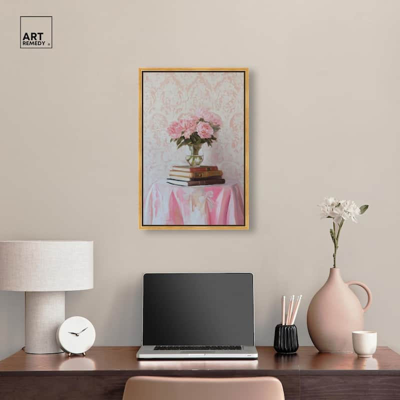 Pink Peonies on Books Canvas by Art Remedy