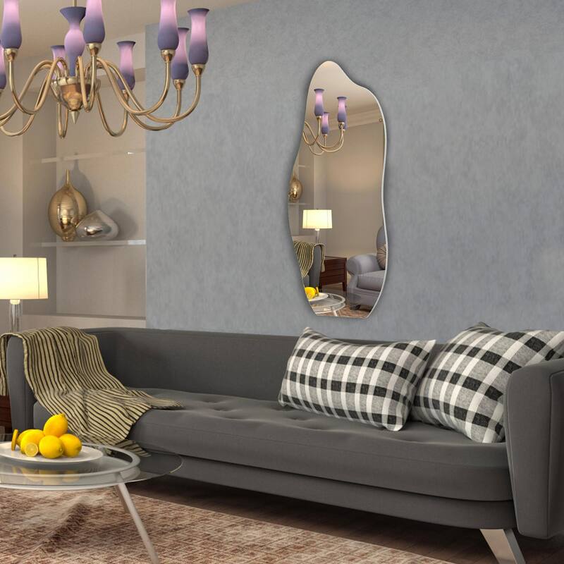 ALYA Asymmetrical Irregular Wall Mirror - 42X18 Inches - White