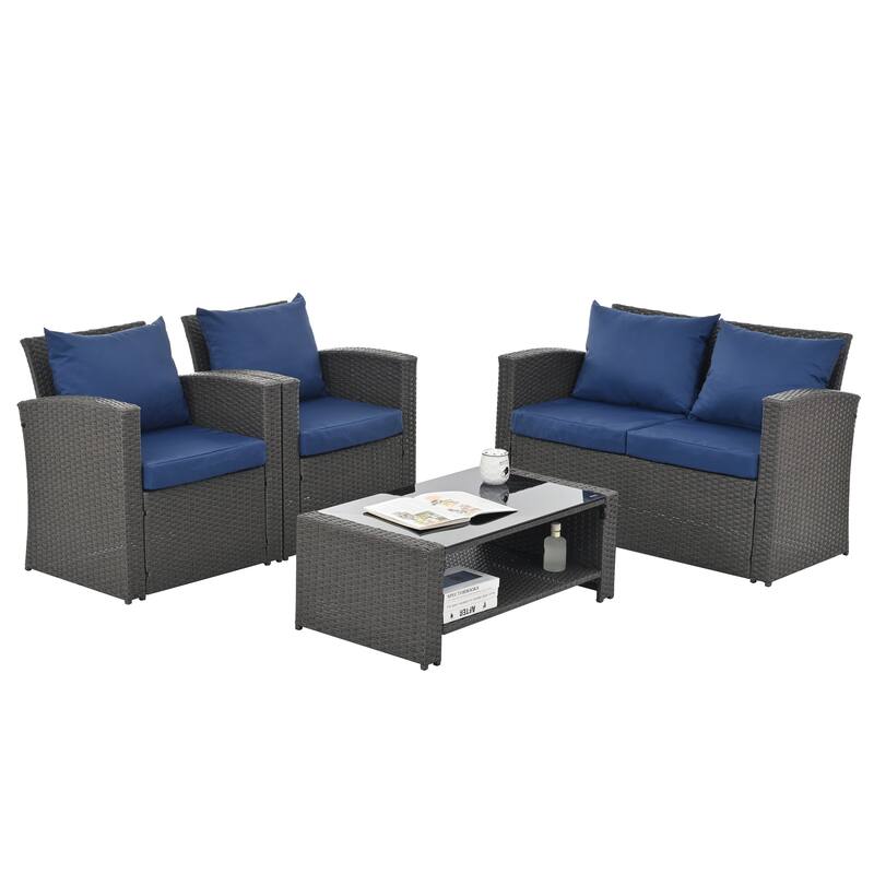 4-Piece Outdoor Patio Furniture Conversation Set