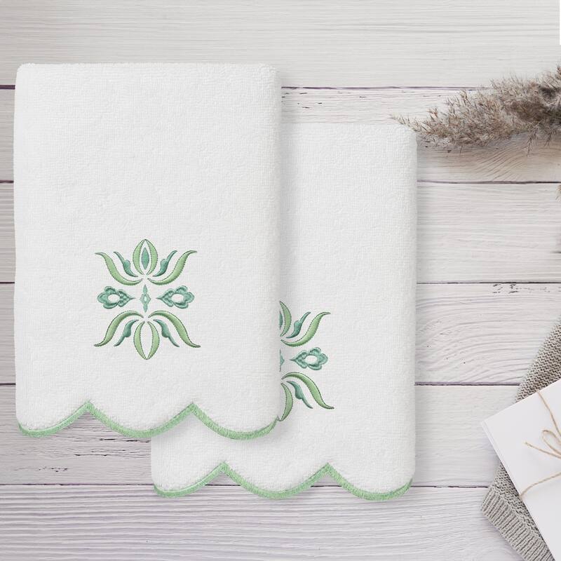 Authentic Hotel and Spa 100% Turkish Cotton FLOWER CREST Scallop Towel Collection