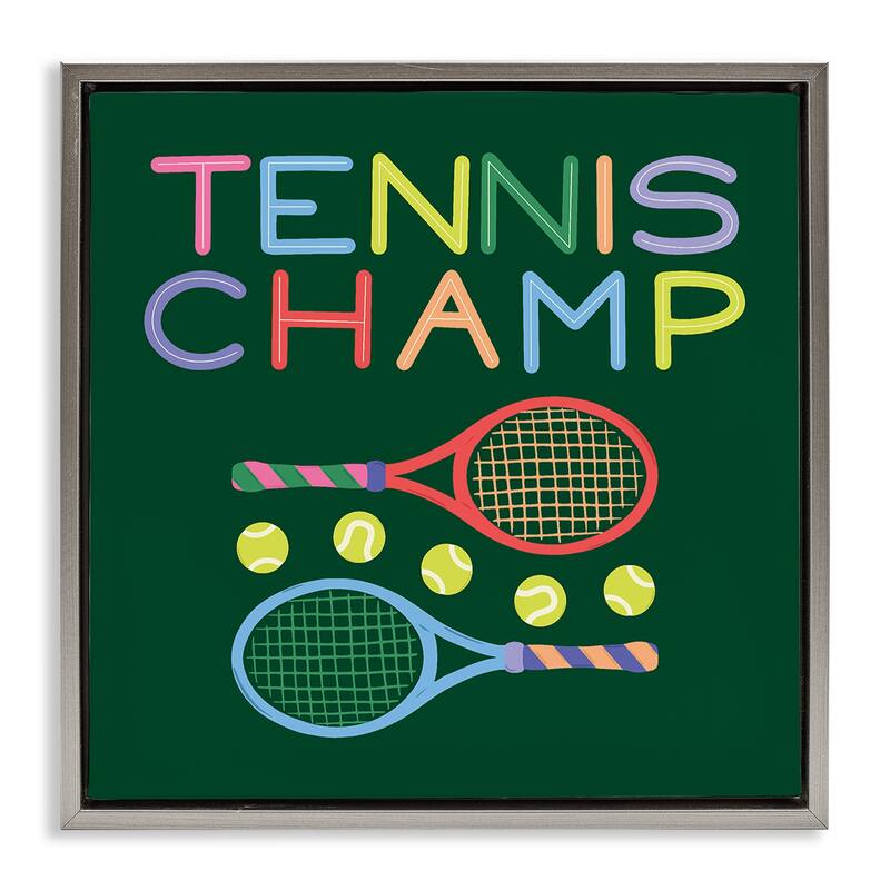 Stupell Tennis Champ Racket & Balls Framed Floater Canvas Wall Art Design By Sazerelli Designs - 25 x 25 - Grey